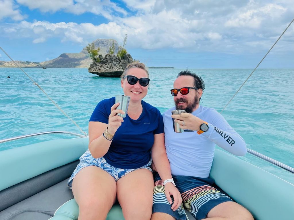 Rhum cheer in front of Rocher Chrystal. Life's good. Rhum cheer in front of Rocher Chrystal. Life's good.
